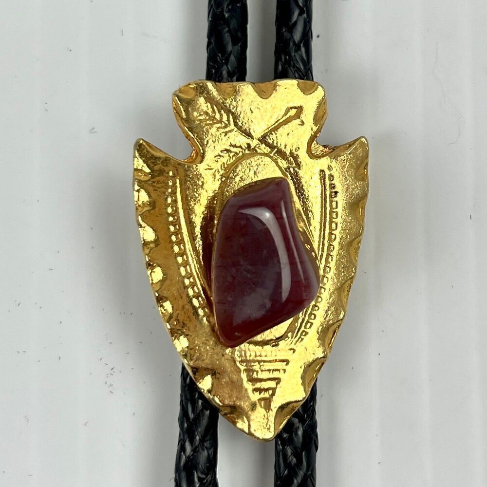 Gold Tone Southwestern Arrowhead Bolo with Beautiful Stone VINTAGE